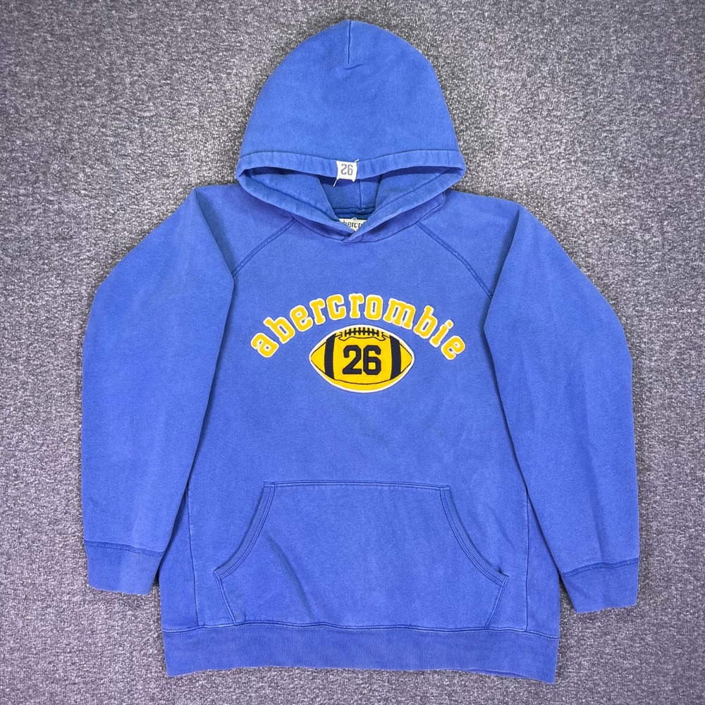 Abercrombie Hoodie Mens XL Blue Vintage Football Graphic Y2K Raglan Sweatshirt